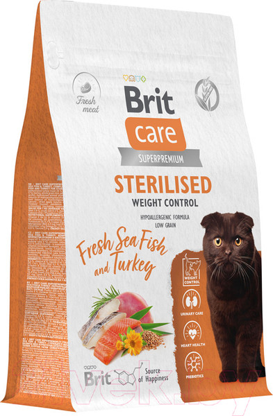 Изображение товара Сухой корм для кошек Brit Care Cat Sterilised Weight Control с рыбой и индейкой / 5066223 (400г)