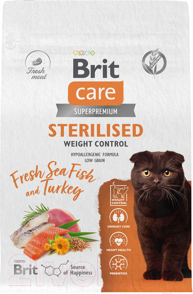Изображение товара Сухой корм для кошек Brit Care Cat Sterilised Weight Control с рыбой и индейкой / 5066223 (400г)