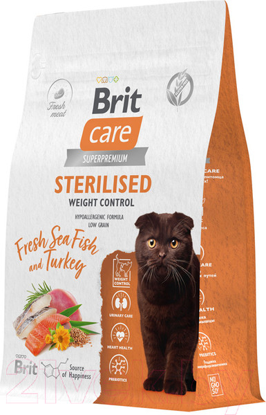 Изображение товара Сухой корм для кошек Brit Care Cat Sterilised Weight Control с рыбой и индейкой / 5066223 (400г)