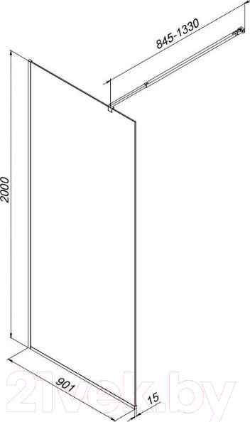 Изображение товара Душевая стенка AM.PM Func 90x200 / W84WI-90-F1-BTE (черный/прозрачное стекло)