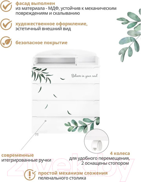Изображение товара Комод пеленальный INDIGO Green Line с узким пеленальным столиком (травинки)