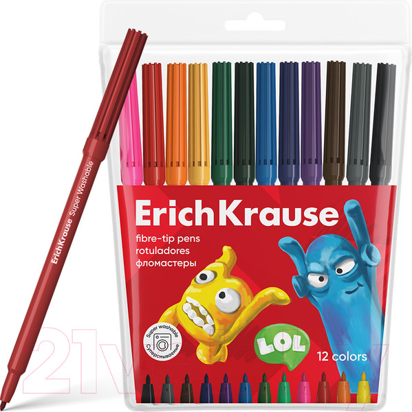 Изображение товара Фломастеры Erich Krause Jolly Friends Super Washable / 61831 (12цв)