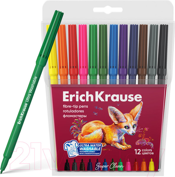 Изображение товара Фломастеры Erich Krause Safari Ultra Washable / 61836 (12цв)