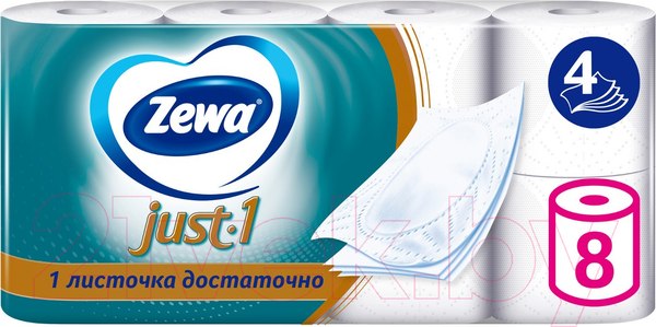 Изображение товара Туалетная бумага Zewa Just 1 4-слойная (8рул)