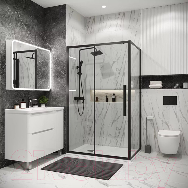 Изображение товара Душевая стенка Grossman Cosmo 200.K33.02.80.21.00 / 80x195 (черный матовый/стекло прозрачное)