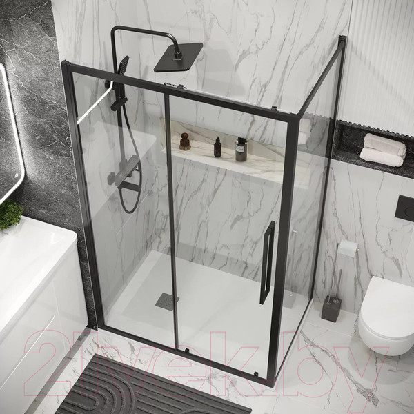 Изображение товара Душевая стенка Grossman Cosmo 200.K33.02.80.21.00 / 80x195 (черный матовый/стекло прозрачное)