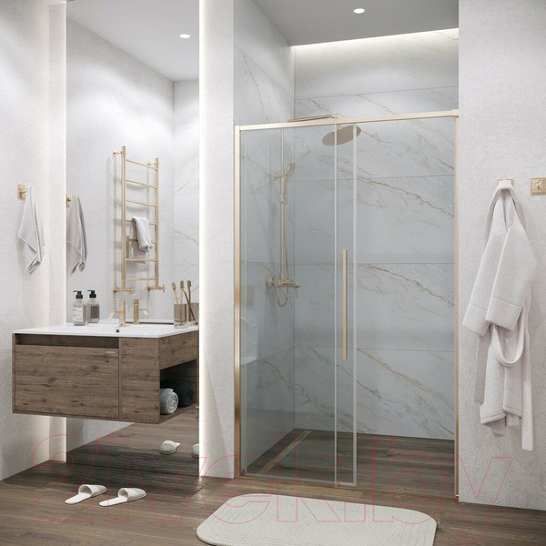 Изображение товара Душевая дверь Grossman Galaxy 130x195 / 100.K33.01.130.32.00 (золото сатин/стекло прозрачное)