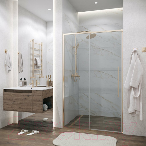 Изображение товара Душевая дверь Grossman Galaxy 130x195 / 100.K33.01.130.32.00 (золото сатин/стекло прозрачное)