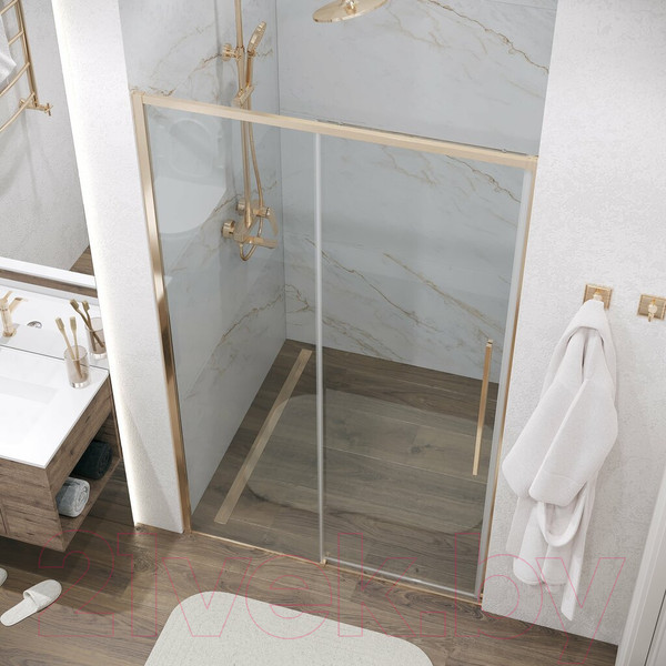 Изображение товара Душевая дверь Grossman Galaxy 130x195 / 100.K33.01.130.32.00 (золото сатин/стекло прозрачное)