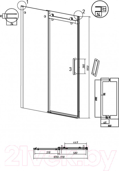 Изображение товара Душевая дверь Grossman Classic 110x195 / 100.K33.04.110.21.10 (черный матовый/стекло тонированное)