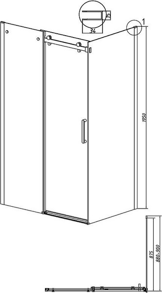 Изображение товара Душевая стенка Grossman Classic 90x195 / 200.K33.04.90.21.10 (черный матовый/стекло тонированное)