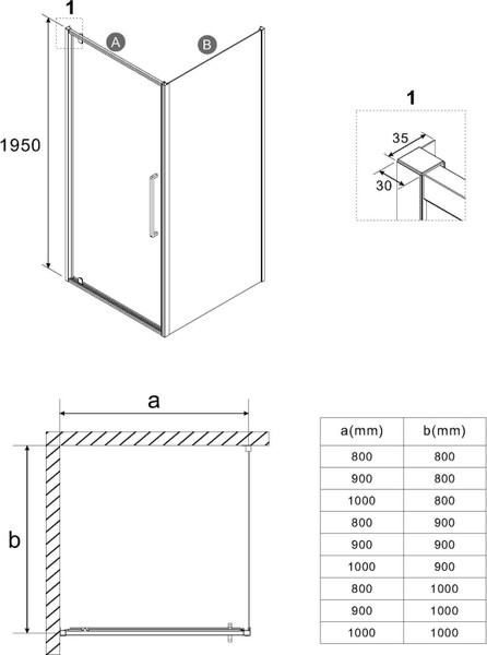 Изображение товара Душевой уголок Niagara 90x100x195 NG-85-9AB-A100B-34 (черный матовый/прозрачное стекло)