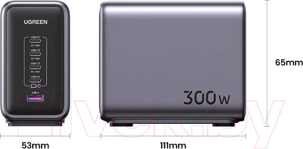 Изображение товара Зарядное устройство сетевое Ugreen Nexode CD333 300W 5-Port PD GaN Fast Charger EU / 90903B (черный)