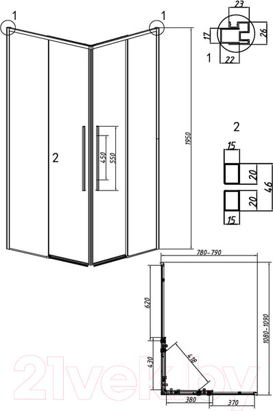 Изображение товара Душевая дверь Grossman Galaxy 110x195 / 1/2.K33.01.11.42.00 (графит сатин/стекло прозрачное)