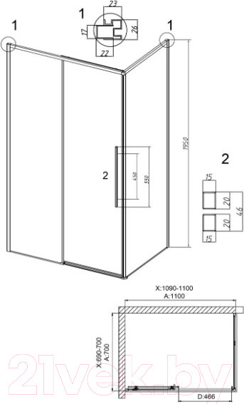 Изображение товара Душевой уголок Grossman Galaxy 110x70x195 / 120.K33.01.1170.42.00 (графит сатин/стекло прозрачное)
