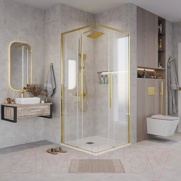 Изображение товара Душевая дверь Grossman Galaxy 80x195 / 1/2.K33.01.80.32.00 (золото сатин/прозрачное стекло)