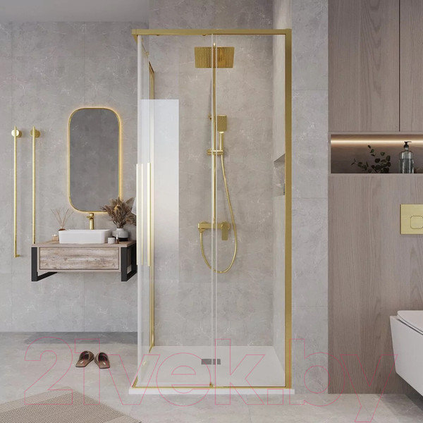 Изображение товара Душевая дверь Grossman Galaxy 80x195 / 1/2.K33.01.80.32.00 (золото сатин/прозрачное стекло)