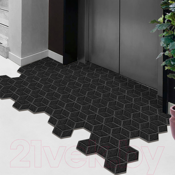 Изображение товара Коврик грязезащитный Shahintex Практик Соты антискользящий 80x120 / 846825 (черный гранит 03)