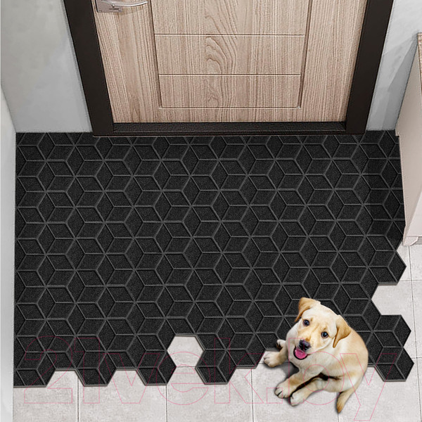 Изображение товара Коврик грязезащитный Shahintex Практик Соты антискользящий 80x120 / 846825 (черный гранит 03)