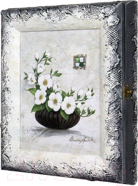 Изображение товара Ключница настенная Декарт Белые цветы в темной вазе 8Л1006