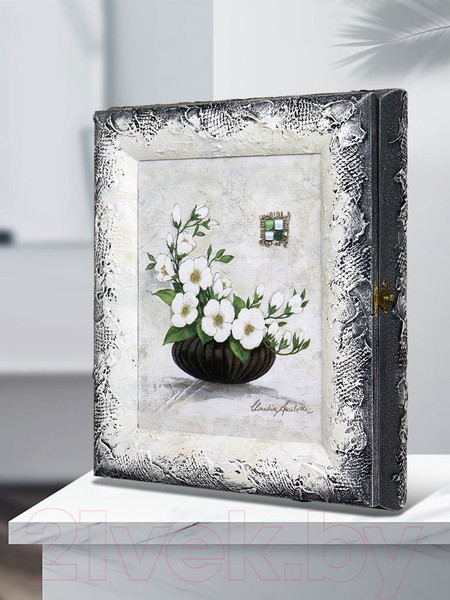Изображение товара Ключница настенная Декарт Белые цветы в темной вазе 8Л1006