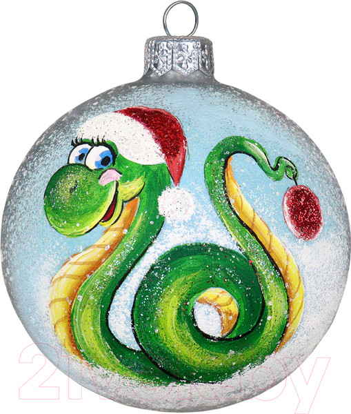 Изображение товара Шар новогодний Декарт Новогодняя змейка 8Ш0096 (8см, серебристый)