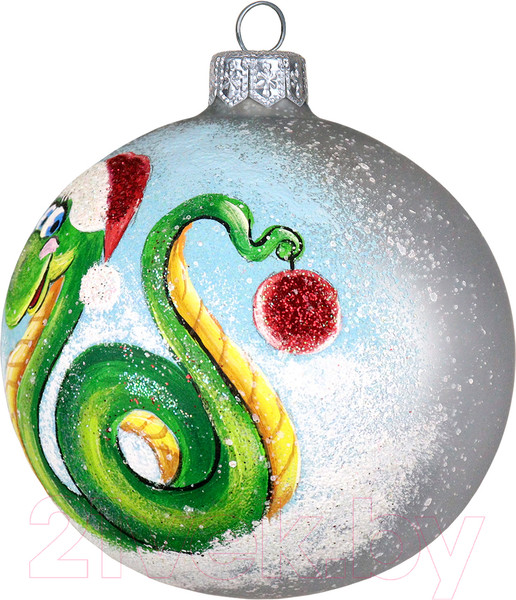 Изображение товара Шар новогодний Декарт Новогодняя змейка 8Ш0096 (8см, серебристый)
