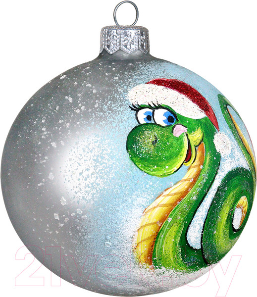 Изображение товара Шар новогодний Декарт Новогодняя змейка 8Ш0096 (8см, серебристый)