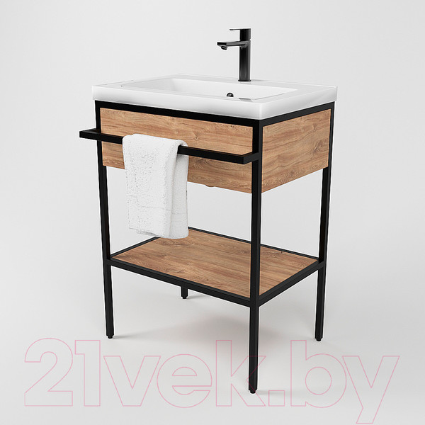 Изображение товара Тумба под умывальник Дабер 001 Тобаго/Эридан/Артвин 60 / Т1.6Т.2.6 (черный/дуб канзас коричневый)
