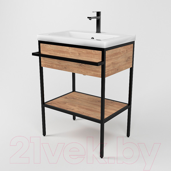 Изображение товара Тумба под умывальник Дабер 001 Тобаго/Эридан/Артвин 60 / Т1.6Т.2.6 (черный/дуб канзас коричневый)