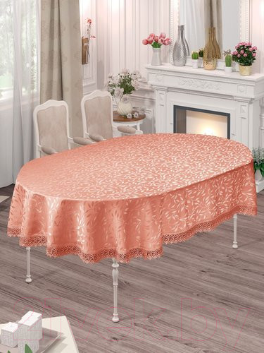 Изображение товара Скатерть DO&CO c гипюром 160x220 / 8525 (овал, персиковый)