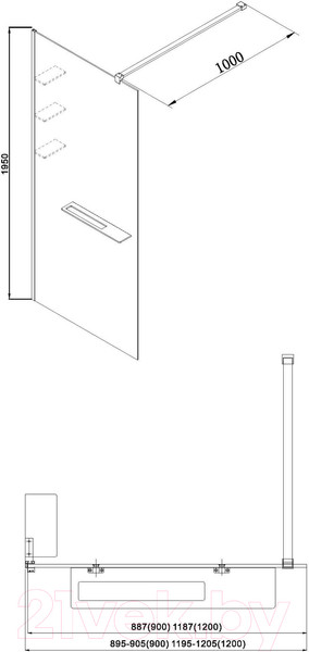 Изображение товара Душевая стенка Adema Риббер 120 Walk-In (черный)