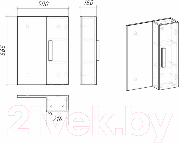Изображение товара Шкаф с зеркалом для ванной Grossman Нео 50 / 205021
