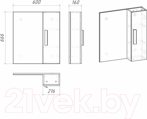 Изображение товара Шкаф с зеркалом для ванной Grossman Нео 60 / 206022