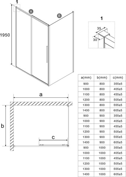 Изображение товара Душевой уголок Niagara 140x80x195 NG-84-14AB-A80B-34 (черный матовый/прозрачное стекло)