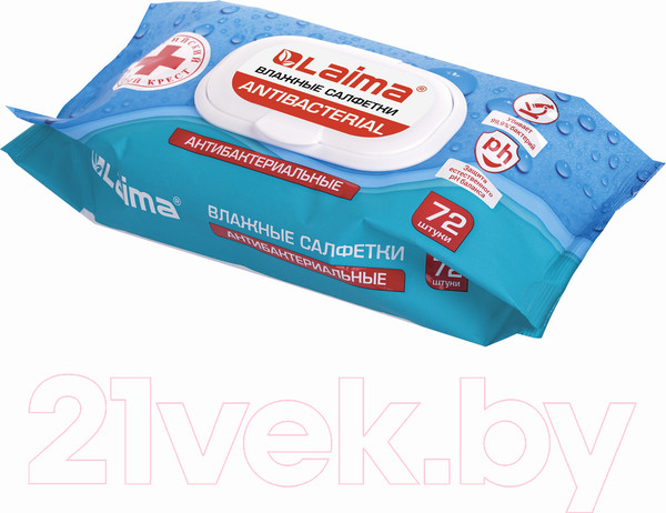 Изображение товара Влажные салфетки Laima Antibacterial / 129997 (72шт)
