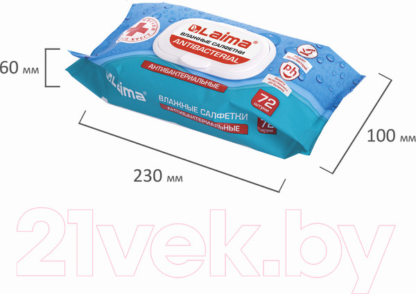 Изображение товара Влажные салфетки Laima Antibacterial / 129997 (72шт)