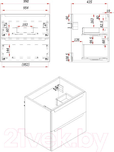 Изображение товара Тумба под умывальник ЗОВ Дион 100 / D100LAFM7015MKV5-KP13W (графит матовый)