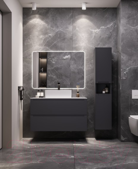 Изображение товара Тумба под умывальник ЗОВ Дион 100 / D100LAFM7015MKV5-KP13W (графит матовый)