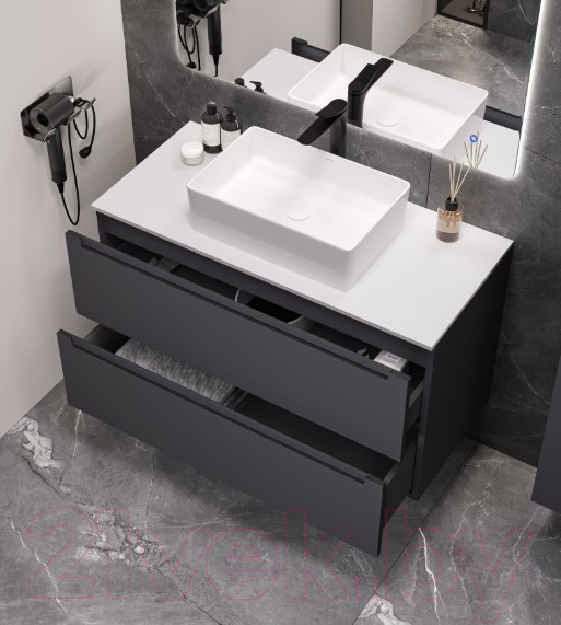 Изображение товара Тумба под умывальник ЗОВ Дион 60 / D60LAFM7015MKV5-KP13W (графит матовый)