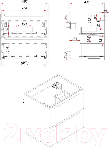 Изображение товара Тумба под умывальник ЗОВ Дион 70 / D70LAFM7015MKV5-KP13W (графит матовый)
