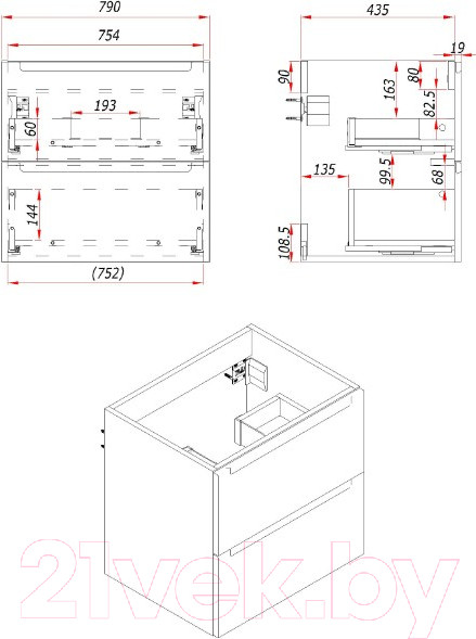 Изображение товара Тумба под умывальник ЗОВ Дион 80 / D80LAFM7015MKV5-KP13W (графит матовый)
