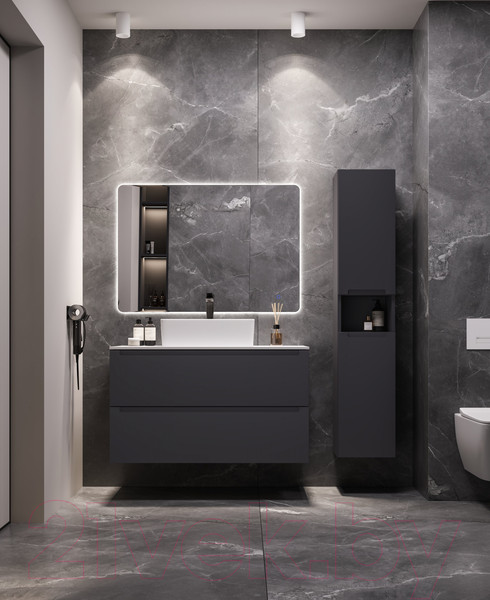 Изображение товара Тумба под умывальник ЗОВ Дион 90 / D90LAFM7015MKV5-KP13W (графит матовый)