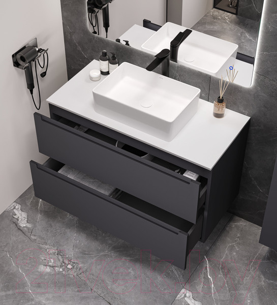 Изображение товара Тумба под умывальник ЗОВ Дион 90 / D90LAFM7015MKV5-KP13W (графит матовый)