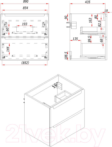 Изображение товара Тумба под умывальник ЗОВ Дион 90 / D90LAFM7015MKV5-KP13W (графит матовый)