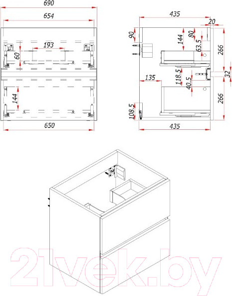 Изображение товара Тумба под умывальник ЗОВ Лира 70 / L70MW0MWGVA-KP13W (белый глянцевый)
