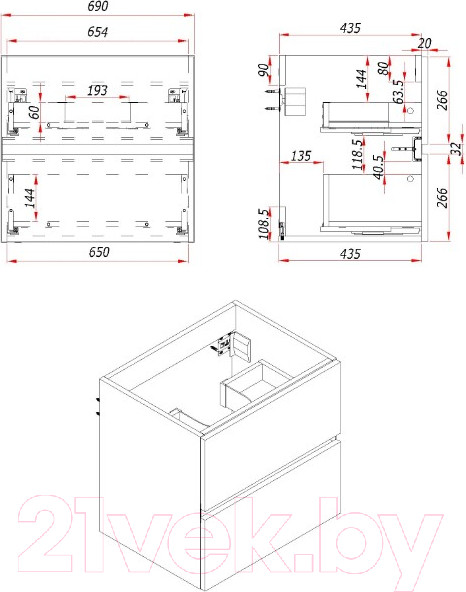 Изображение товара Тумба с умывальником ЗОВ Лира 70 / L70MW0MWGVA-OL70 (белый глянцевый)