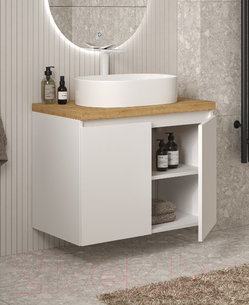Изображение товара Тумба под умывальник ЗОВ Монови 80 / M80LW0LW-HPL38T (туя/белый)