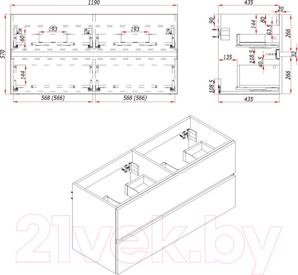 Изображение товара Тумба под умывальник ЗОВ Лира 120 / L120MWFMLGVG-KP13W (грифель глянцевый)