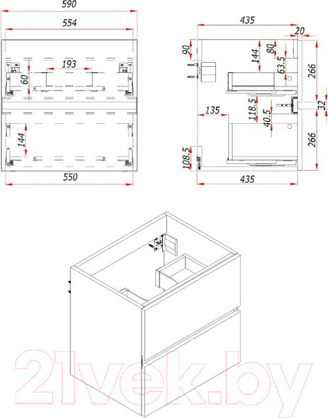 Изображение товара Тумба под умывальник ЗОВ Лира 60 / L60MWFMLGVG-KP13W (грифель глянцевый)